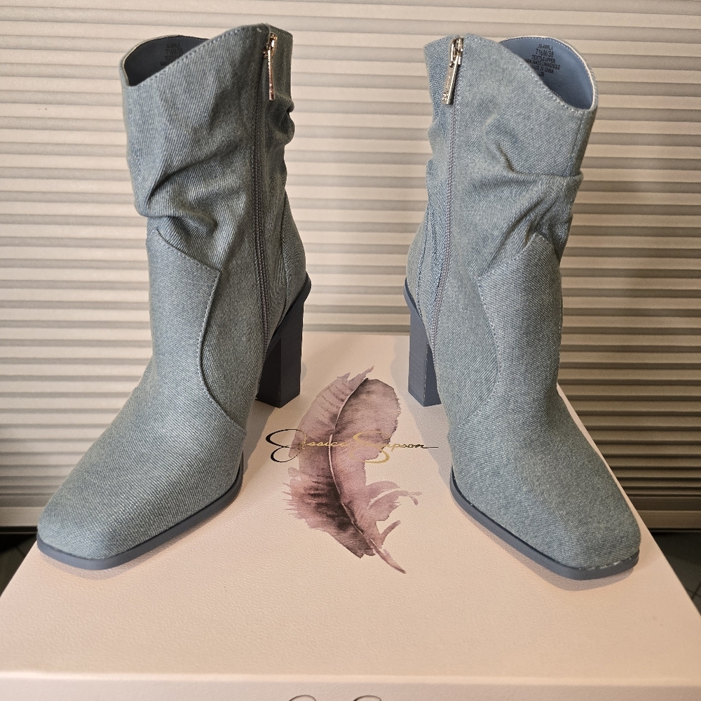 JESSICA SIMPSON MEDIUM BLUE WASH DENIM BOOTS SIZE 7 1/2 M STYLE - JS-ARRLA - Picture 11 of 12